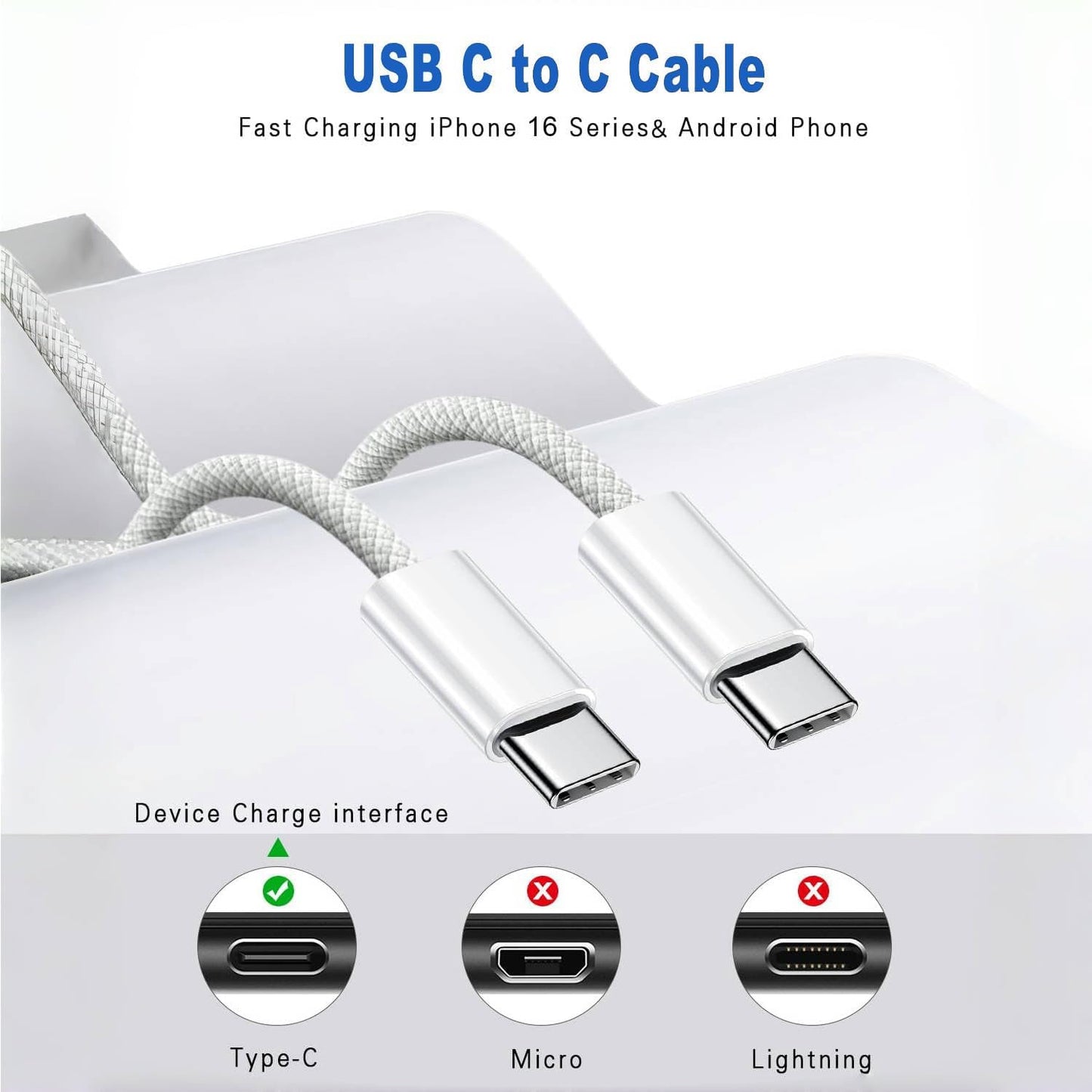 iPhone 16 Charger Fast Charging,iPad USB C Fast Charger & 2Pack 3FT Type C USBC to C Woven Cable Cord for Apple iPhone 16/16e/16 Pro/16 Pro Max/iPhone 15 Plus,i-Pad Pro13/12.9/11inch,11th/A16Air,Mini