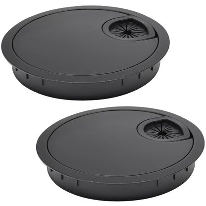 2 Pcs Desk Grommet 2-3/8" / 60 mm, Desk Cord Hole Cover, Cable Grommet Metal Zinc Alloy Materilal, Desk Hole Grommet for Home & Office Pc, Detachable Cable Cord Organizer-Flat Black