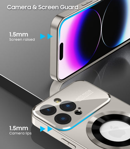 Magnetic for iPhone 14 Pro Max Case, Compatible with MagSafe, Built-in Camera Lens Protector, Logo View, Military Grade Drop Proof Phone Case Cover, Titanium Gray