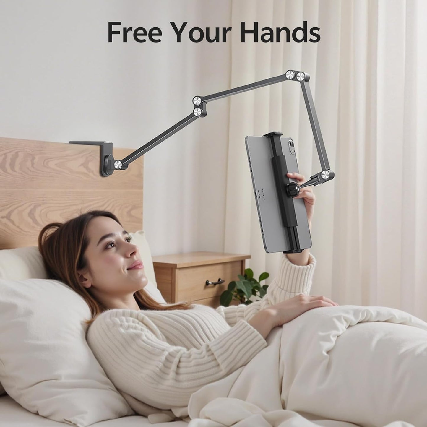 Tablet Stand iPad Phone Holder for Desk, Heavy Duty Aluminum 360° Rotating & Foldable Arm Mount Kindle Holder for Bed, Stand for iPad, Kindle, Portable Monitor, Samsung Galaxy Tab, Grey (Max 15.6")