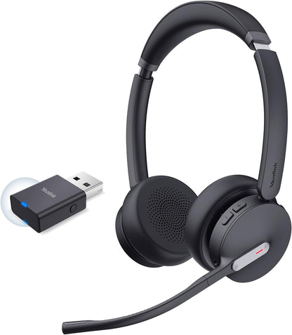 Yealink WH64 Hybrid Dual Wireless Headset with DECT Dongle, 492ft Range,Teams Zoom,Skype, UC,Bluetooth On Ear Work Headphones with 3X Noise Cancelling Mic, 32H Talk Time, Office PC, Computer,IP Phone