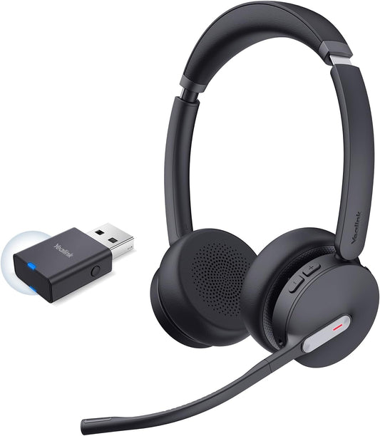 Yealink WH64 Hybrid Dual Wireless Headset with DECT Dongle, 492ft Range,Teams Zoom,Skype, UC,Bluetooth On Ear Work Headphones with 3X Noise Cancelling Mic, 32H Talk Time, Office PC, Computer,IP Phone