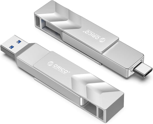 ORICO 2TB Portable Solid State Drive, 1050MB/s Dual-Port Rotating Metal External SSD with 90° Click-Stop, Reliable Storage for iPhone 16, 15 Series, Type-C Smartphone, Mac, Audio, Vehicle - A101