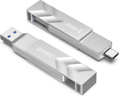 ORICO 512GB Portable Solid State Drive, 1050MB/s Dual-Port Rotating Metal External SSD with 90° Click-Stop, Reliable Storage for iPhone 16, 15 Series, Type-C Smartphone, Mac, Audio, Vehicle - A101