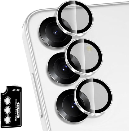 for Samsung Galaxy S25 Camera Lens Protector, Individual Metal Ring Tempered Glass Lens Cover, [Strong Adsorption] Scratch Resistant Ultra-Thin HD Clear Lens Cover, 1 Set-Slivery Ring