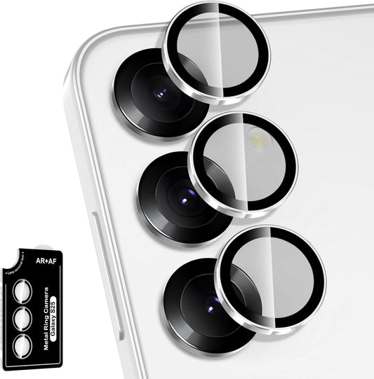 for Samsung Galaxy S25 Camera Lens Protector, Individual Metal Ring Tempered Glass Lens Cover, [Strong Adsorption] Scratch Resistant Ultra-Thin HD Clear Lens Cover, 1 Set-Slivery Ring