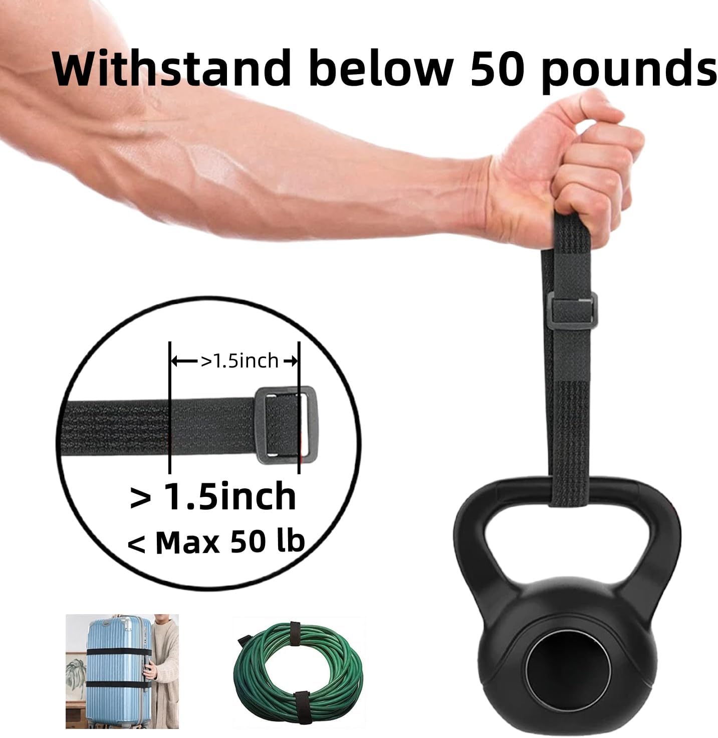 64ft 1.5 Inch Wide Cable Straps, Jumpso Adjustable Fastening Hook and Loop Straps with 50 Buckles, Reusable Nylon Cut-to-Length Cinch Straps for Organizer or Storage, Black