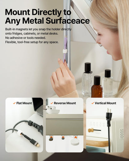 6 Pack Sinjimoru Magnetic Cable Clips, Compact Size Cord Organizer & Cable Management for Desk, Nightstand & Car, Fits up to 7.5mm Cables, White