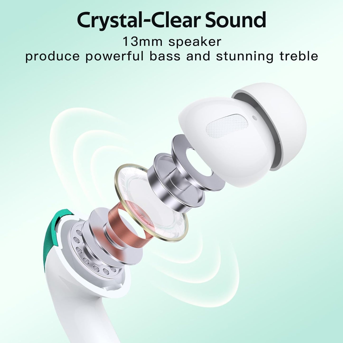 TAGRY Bluetooth Headphones True Wireless Earbuds 60H Playback LED Power Display Earphones with Wireless Charging Case IPX5 Waterproof in-Ear Ear buds with Mic for TV Smart Phone Laptop Computer Sports