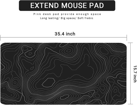 Topographic Mouse Pad, Extended Gaming (35.4x15.7 in), Desk Mat Laptop Waterproof Decor Writing for Work, Game, Office, Home - Topographic Contour