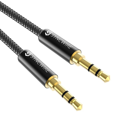 SYNCWIRE 3.5mm Nylon Braided Aux Cable (26.2ft/8m, Hi-Fi Sound), Audio Auxiliary Input Adapter Male to Male AUX Cord for Headphones, Car, Home Stereo, Speaker, iPhone, iPad, iPod, Echo & More - Black