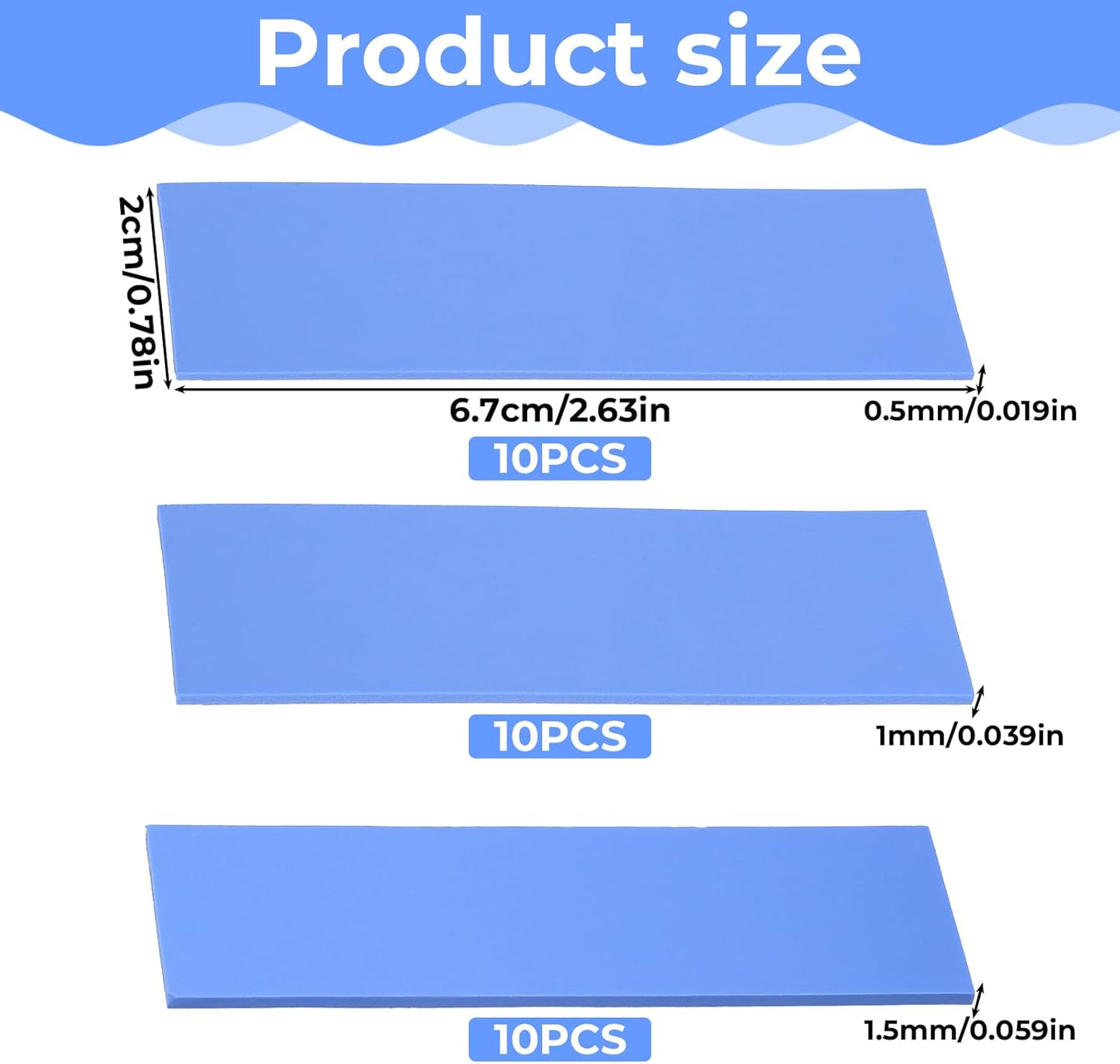 30 Pcs 2.6 * 0.8 Inches Silicone Thermal Pad Reusable CPU Thermal Pad Heat Resistant Conductive Silicone Pads Non Conductive Heat Resistance Cover for Laptop Heatsink CPU GPU LED Cooler