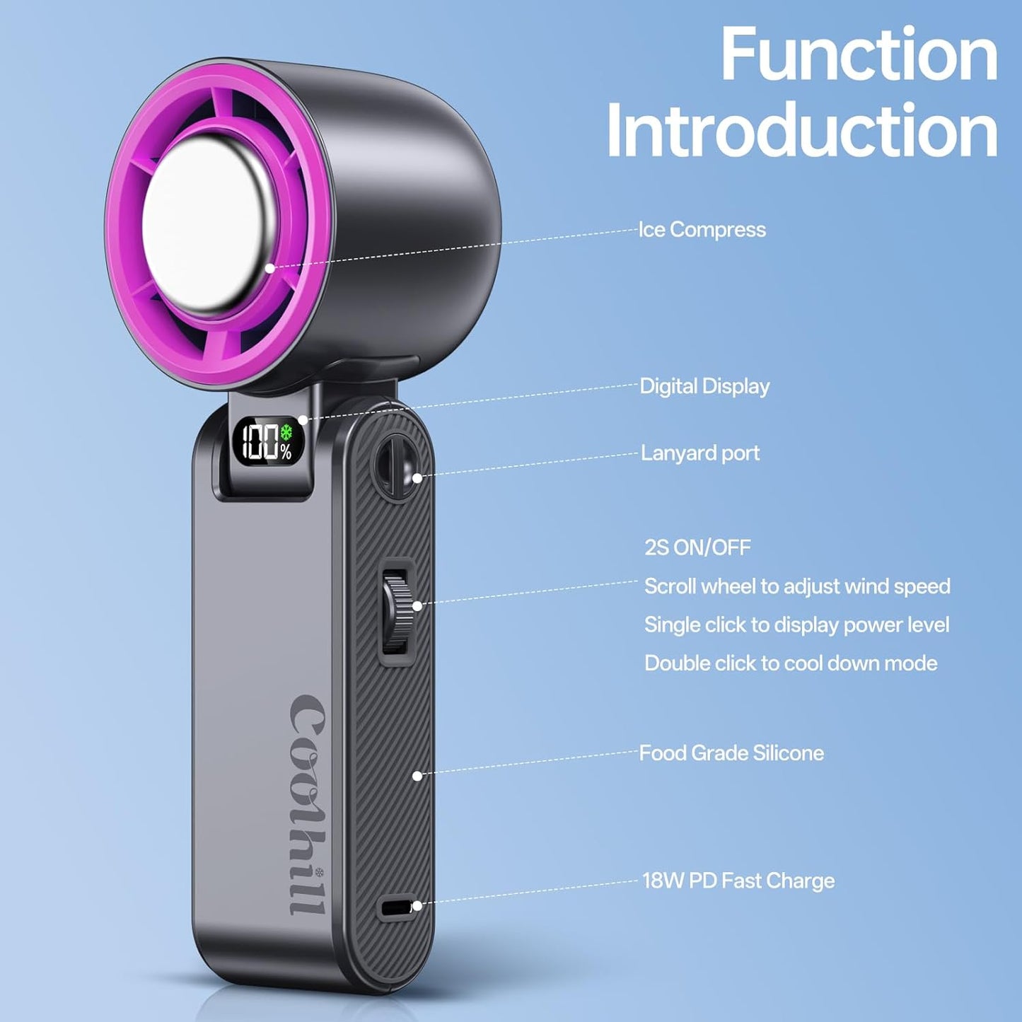 Handheld Portable Fan with Ice Cooler: 100-Speed 5500mAh Rechargeable Handheld Fan, 12H Time Hand Cooling Personal Fans with 20000 RPM Air Turbo Tech for Travel Outdoor Rose Red