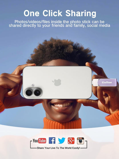 Gulloe 512GB Flash Drive Intended for iPhone, Memory Stick Storage for Photos and Videos Backup, Compatible with iPhone iPad Android PC, Plug and Play, No Application Required (Purple)