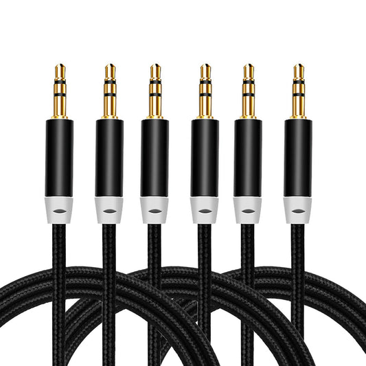 3.5mm Nylon Braided Stereo Audio Cable,(3 Pack) 4.9ft/1.5m Male to Male Aux Cord Audio Cord Compatible iPhones, iPads and Other 3.5mm DC Plug Port Device (Black)