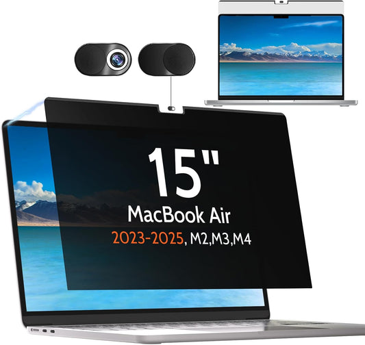 Privacy Screen for MacBook Air 15 Inch 2023-2025 (M2 M3 M4 Chip), Magnetic Removable Anti Glare Blue Light Filter Protector