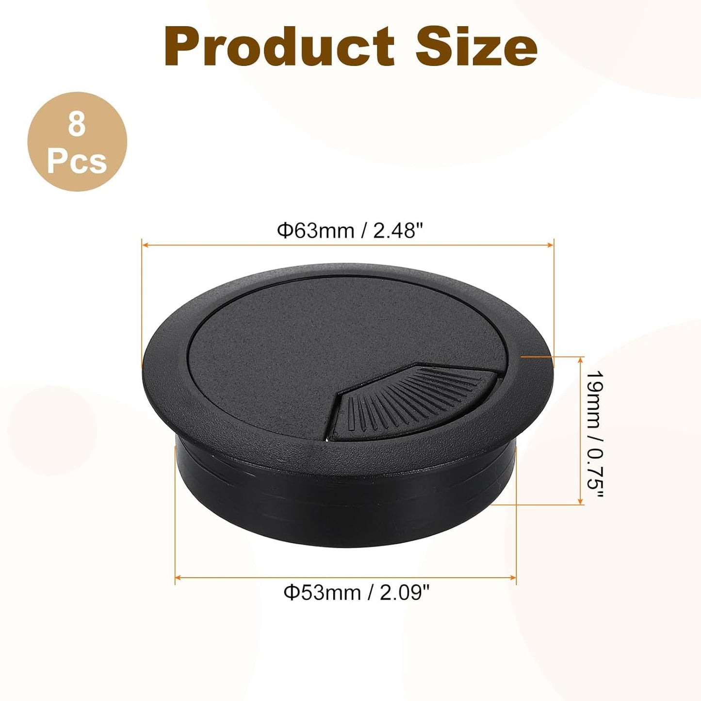 uxcell 8 Pcs 53mm (2.09 Inch) Desk Grommet, Plastic Cable Hole Cover, Wire Cord Cable Organizer for Home Office Computer Desk Cabinet, Black