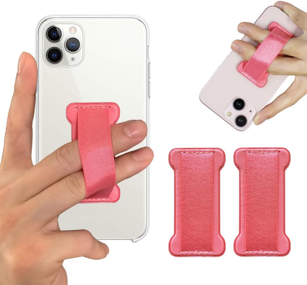 Phone Grip Holder for Hand, Universal Finger Strap Phone Holder, Finger Selfie Grip Compatible with Most Smartphones (Pink) - 2Pack