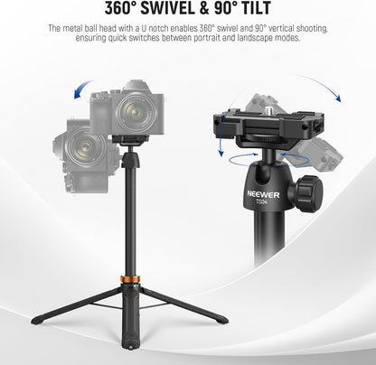 NEEWER Basics 59" Selfie Stick Tripod Compatible with iPhone DLSR Canon Sony Camera, Small Metal Portable Travel Desk Stand for Video Recording Filming, TS04