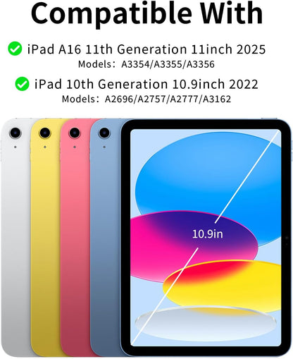 Keyboard Case Compatible for iPad 11th Generation (A16, 2025) and 10th 10.9 inch (2022), Wireless Detachable Keyboard with Premium Protective Cover with Pencil Holder for Apple iPad 2022 10.9 Inch