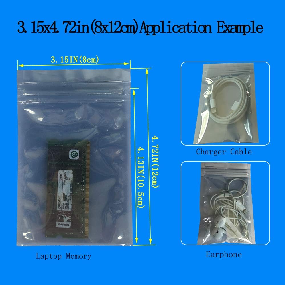 100pcs 3.15X4.72in/8X12cm Anti Static Bags,ESD Bags Resealable for HDD with 100pcs Labels, Antistatic Bag for Hand Drive or Varieties of Electronic Device