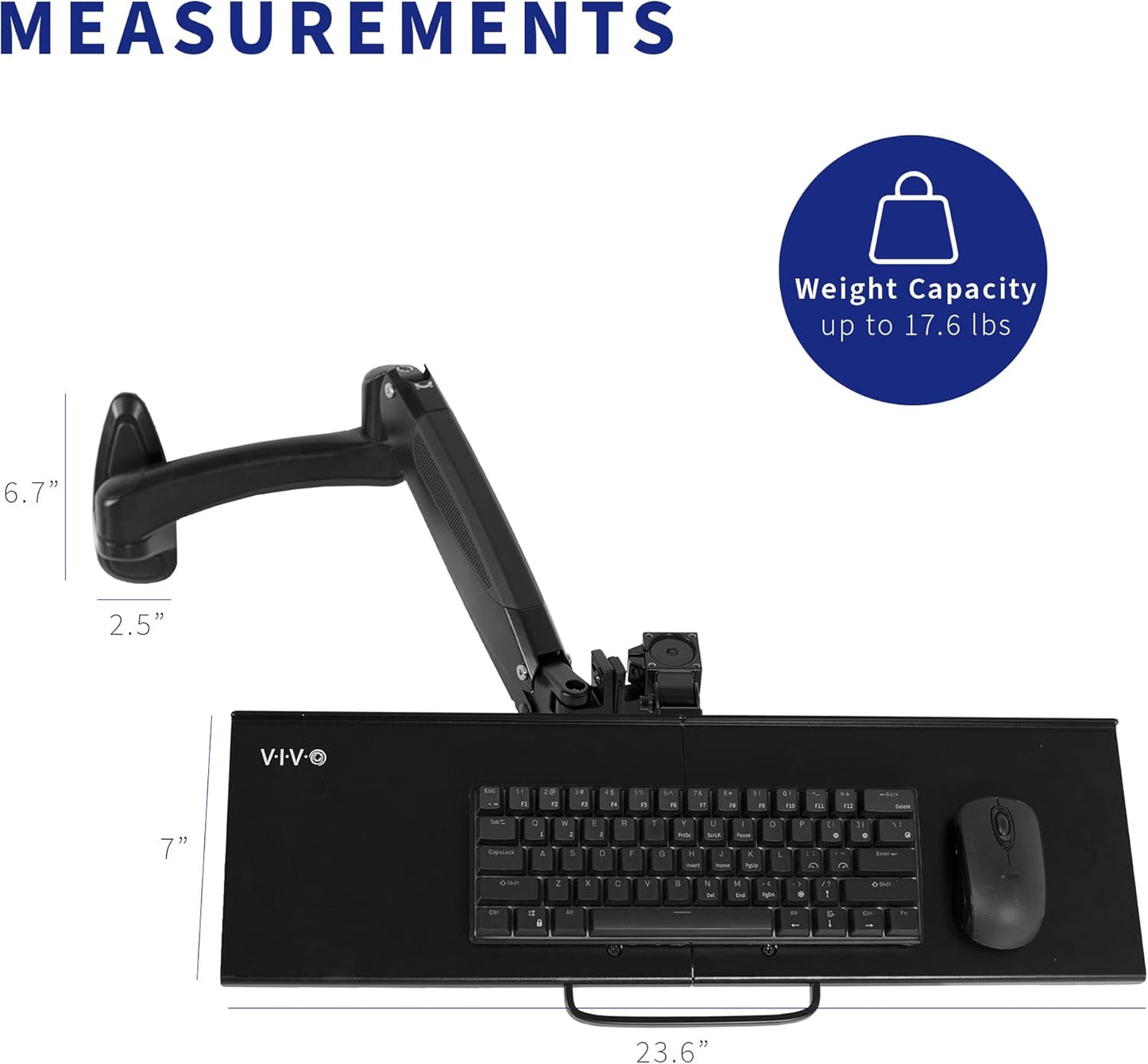 VIVO Sit-Stand 24 Inch Pneumatic Spring Keyboard and Mouse Tray Wall Mount, Counterbalance Height Adjustable Typing Platform, Ergonomic Tilt, Neutral Writing Position, Black, MOUNT-KB35A