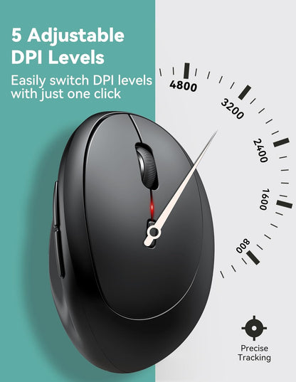 TECKNET Ergonomic Mouse, 4800 DPI Wireless Vertical Mouse, 5 Adjustable DPI Levels, 6 Buttons, 2.4G Silent Wireless Mouse for Laptop, PC, Chromebook, Mac - Black