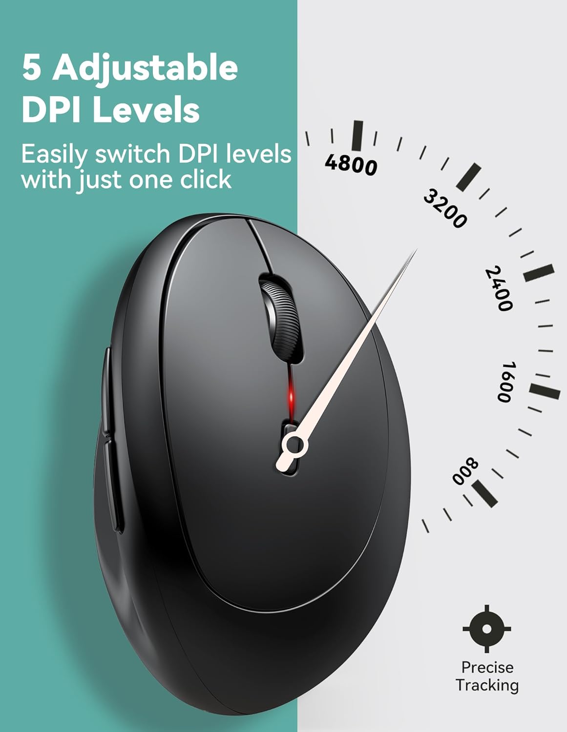 TECKNET Ergonomic Mouse, 4800 DPI 5 Adjustable DPI Levels, Wireless Vertical Mouse, 6 Buttons, 2.4G Silent Mouse for Laptop, PC, Chromebook, Mac - Black