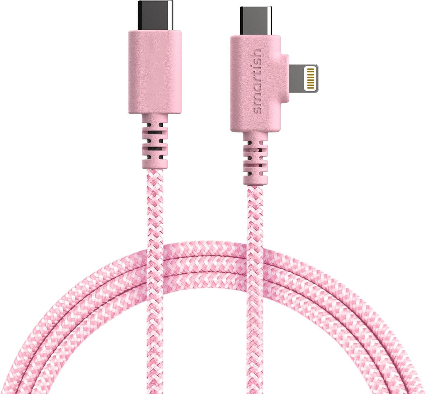 Smartish 2 in 1 USB C to USB C/Lightning Cable - Crown Joule - 6 Ft Fabric Wrapped Fast Charging Cord - for iPhone, Galaxy, Pixel - 100W Dual Fast Charger for Phones/Laptops - I'm Blushing