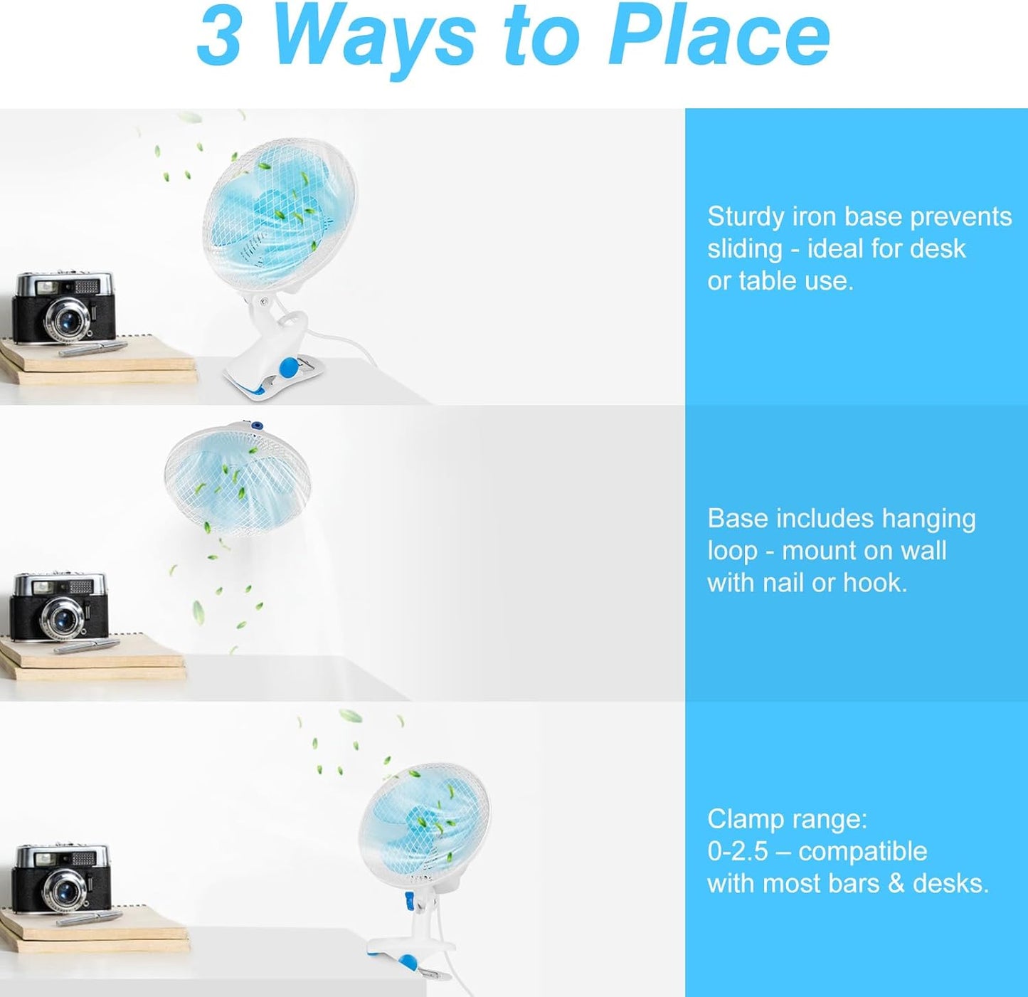 8.66" Portable Clip on Fan, 2 Speed Desk Fan with Auto Shaking Function, 180° Adjustable Tilt, Study Clamp, Personal Cooling Fan with 3.94ft Cord for Home Office Dorm