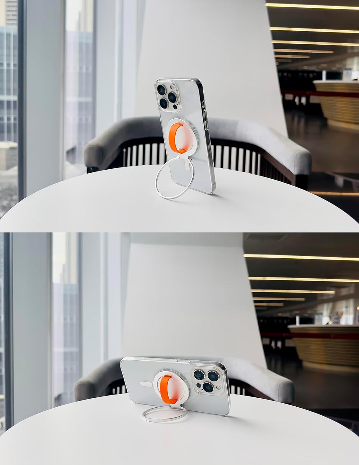 Grat 3 Magnetic Phone Grip Kickstand, [Durable Silicone Strap] 360° Rotatable Phone Loop Holder, Detachable Thin Ring Stand Compatible with Magsafe iPhone 16 15 14 13 12 Pro/max, Silver