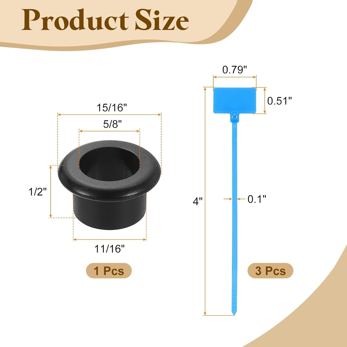 uxcell Desk Grommet, 11/16" (18mm) Zinc Alloy Cable Hole Cover Wire Cord Organizer with Marked Cable Ties for Home Office Desktop Wire, Black