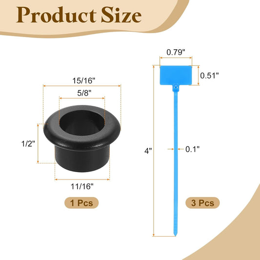 uxcell Desk Grommet, 11/16" (18mm) Zinc Alloy Cable Hole Cover Wire Cord Organizer with Marked Cable Ties for Home Office Desktop Wire, Black