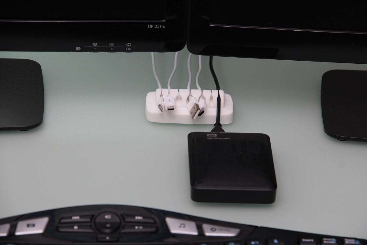 Heaviest Cable Organizer on The Market! Compact and Weighted Desktop Cord Holder and Cable Organizer, Eco-Friendly Silicone, No Bad Smell, Bundled with 4 Reusable Cable Ties! (White)