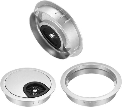 uxcell Cable Hole Cover, 2.4Inch/60mm Zinc Alloy Desk Wire Cord Cable Grommets Hole Cover for Office PC Desk Cable Cord Organizer, 4Pcs Silver Tone
