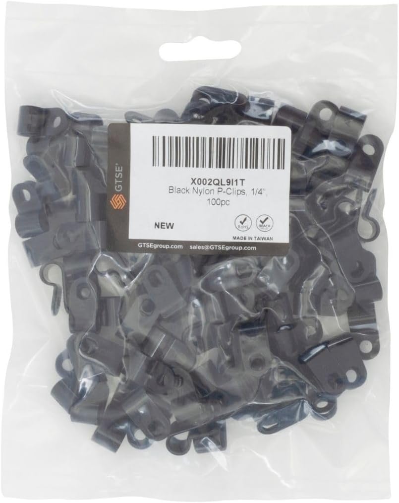 GTSE Black Nylon Plastic Cable Clamps, 1/4" Screw Mounts for Cable, Rope, Tube Management, 100 Pack