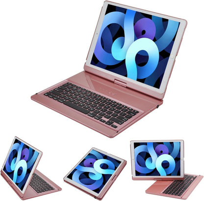 iPad pro 12.9 Keyboard case 2017 2nd 2015 1st Generation,360 Rotatable Wireless Keyboard Smart Folio 180 Swivel Stand Hard Shell Cover Auto Sleep/Wake up Rose Gold