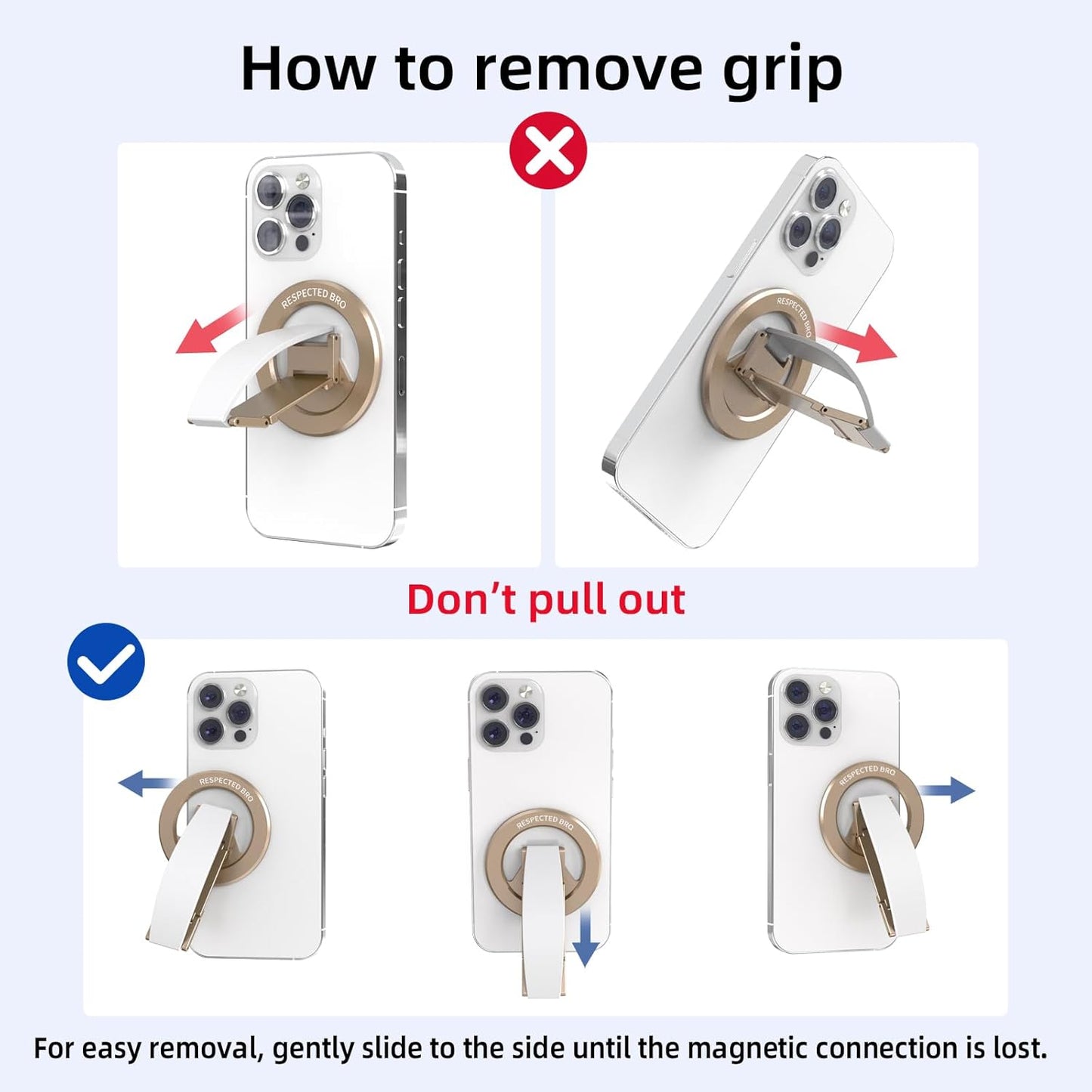 Magnetic-Phone-Grip-Stand, Magnetic Phone Ring Holder Kickstand with Silicone Finger Strap, Compatibility for iPhones, Androids, and More (White)