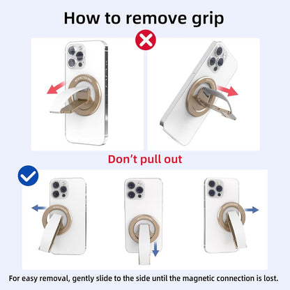 Magnetic-Phone-Grip-Stand, Magnetic Phone Ring Holder Kickstand with Silicone Finger Strap, Compatibility for iPhones, Androids, and More (White)