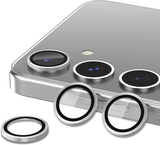 for Samsung Galaxy S25 Camera Lens Protector, Individual Metal Ring Tempered Glass Lens Cover, [Strong Adsorption] Scratch Resistant Ultra-Thin HD Clear Lens Cover, 1 Set-Silvery
