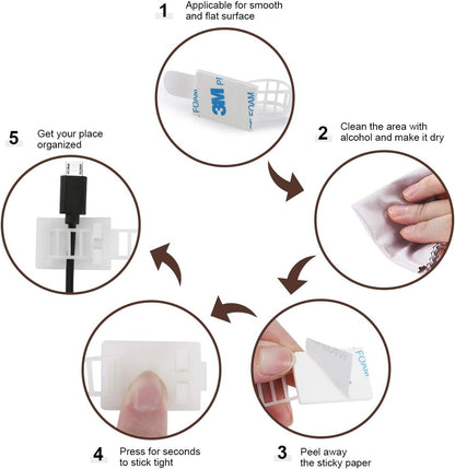 Adhesive Cable Management Clips, 50pcs Adjustable Nylon Cable Straps Wire Clips Clamps Organizer with Strong Adhesive Tape, Extra Screw & Hole for Strong Fixation Home Office - 3.55 Inch White