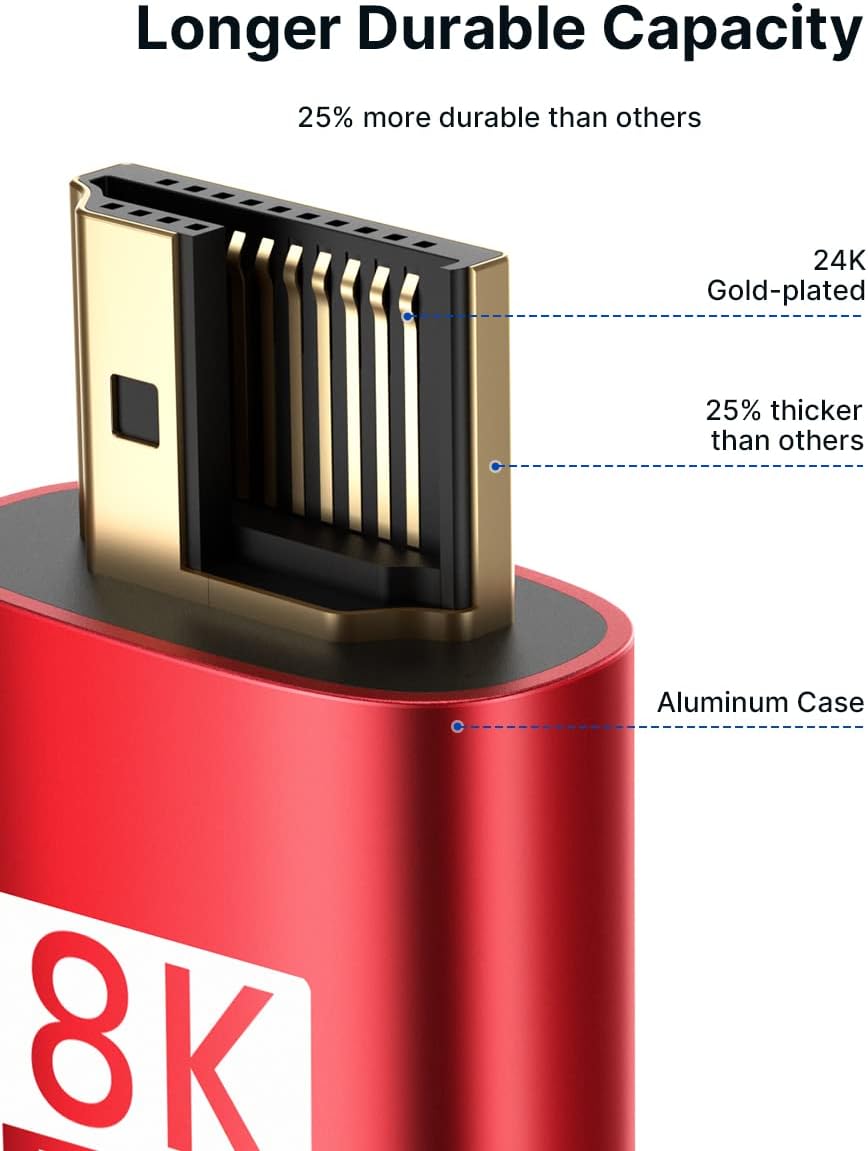 JSAUX 8K HDMI Cable 2 Pack 10ft, 48Gbps High Speed HDMI 2.1 Braided HDMI Cord, 4K 120Hz 144Hz, 8K 60Hz, Dynamic HDR, DTS:X, 2K, 1080P, 3D, eARC Compatible with Laptop, TV Gaming Monitor PS5 PS4 -Red