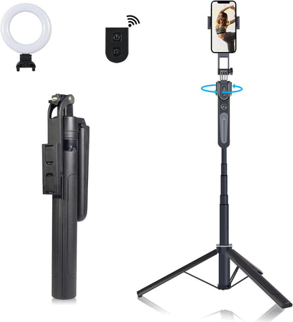 Extendable Auto Face Tracking Phone Tripod Stand, 360° Rotation Selfie Sticks with Light, Smart AI Facial Recognition, Tripod with Wireless Remote, Cameraman Shooting for Video, Vlog, Live Stream