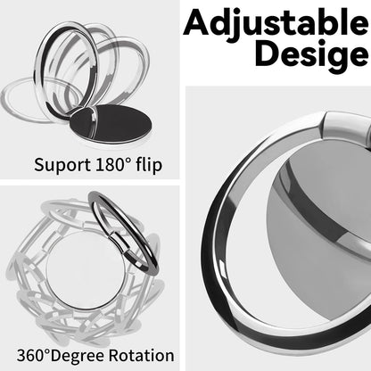Metal Cell Phone Ring Holder Finger Ring Stand, 360 Degree Rotation Ring Kickstand Grip Holder for Magnetic Car Mount, Silver
