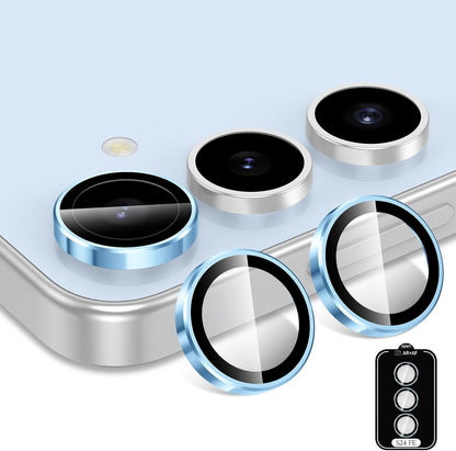 for Samsung Galaxy S24 FE Camera Lens Protector, Individual Metal Ring Tempered Glass Lens Cover, [Strong Adsorption] Scratch Resistant Ultra-Thin HD Clear Lens Cover, 1 Set-Blue Ring