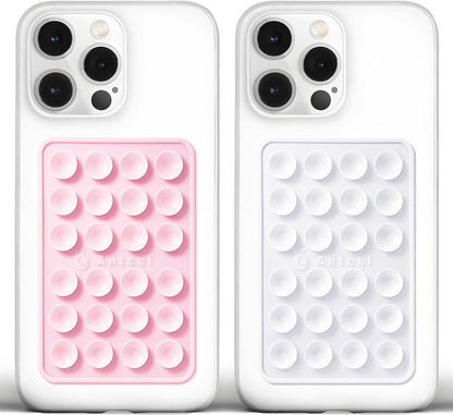 Anteel Medium-Sized Silicone Suction Phone Case Adhesive Mount, Enhanced Suction Power and Upgraded Thickened Sticky Phone Grip, Durable, Hands-Free Sticky Phone Holder, 2.28"x3.46" (LPK&WHT)