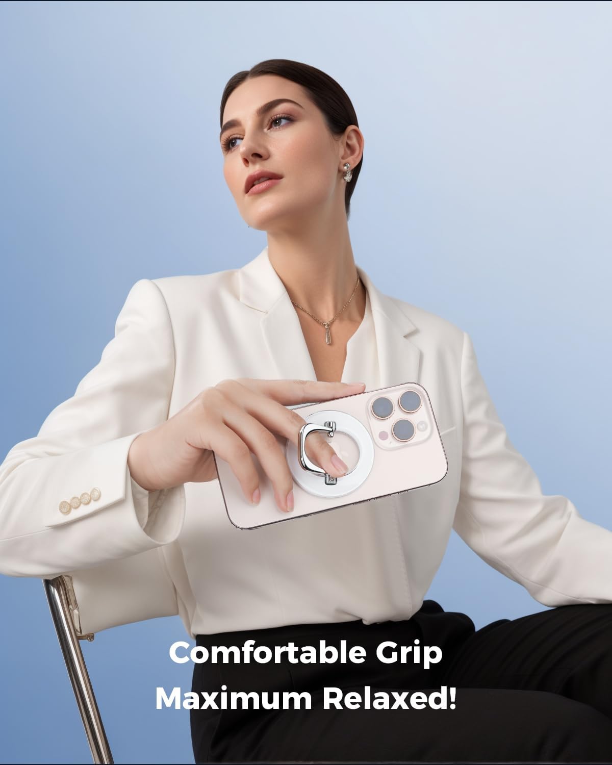 SUPERONE for MagSafe Phone Grip, Adjustable Magnetic Phone Ring Holder Removable Finger Phone Ring Kickstand Compatible with MagSafe Accessories Only for iPhone 16 & 15 & 14 & 13 & 12 Series - White