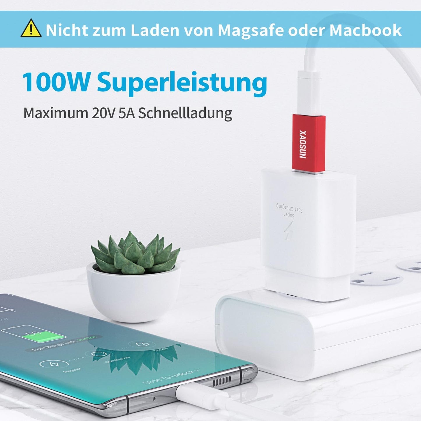 [10Gbps] USB C Female to USB Male Adapter (2-Pack), 3.1 USB A to USB C Adapter, XAOSUN One-Sided SuperSpeed Data Sync & 100W Fast Charging For iphone 15 Plus Pro Max, Laptop, Charger, Quest Link, etc.