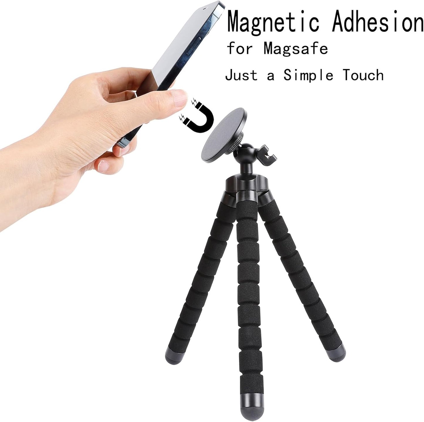 Magnetic Flexible Tripod for iPhone, Mini Bendable Tripod Stand with Wireless Remote for Magsafe, Compatible with iPhone 16 15 Plus Pro Max 14 13 12 Series