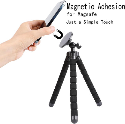Magnetic Flexible Tripod for iPhone, Mini Bendable Tripod Stand with Wireless Remote for Magsafe, Compatible with iPhone 16 15 Plus Pro Max 14 13 12 Series